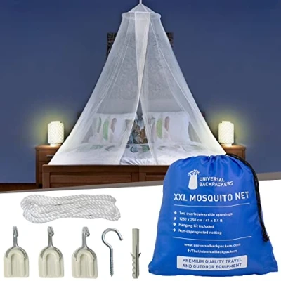 Immagine di Zanzariera per Letto da Singolo a King Size Bianco 2 Aperture o Copertura Completamente Racchiusa Installazione Semplice Decorazione Viaggio Borsa &amp; Kit Sospensione