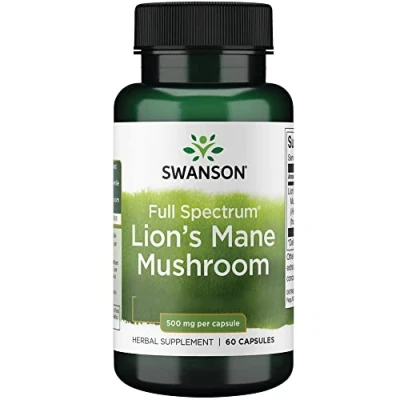 Immagine di Swanson, Full Spectrum Lion&#039;s Mane Mushroom (Hericium Erinaceus), 500 mg, 60 Capsule, Testato in Laboratorio, Senza Soia, Glutine, Non OGM