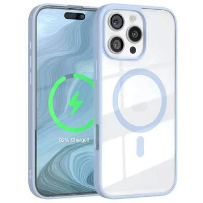 Immagine di EAZY CASE MagSafe custodia in TPU compatibile con iPhone 16 Pro Max, Qi Charging, silicone protezione per fotocamera, sottile, silicone, trasparente blu chiaro