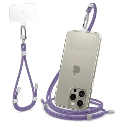 Immagine di Spigen Cordino per cellulare Universale di Tracolla e Cinghietta da Polso con ConTag, Strap regolabile iPhone 15 13 12 11 Pro Max Plus, Samsung Galaxy S24 S23 Ultra, Xiaomi POCO Viola Scuro
