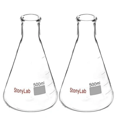 Immagine di StonyLab 2 pezzi Boccette di Erlenmeyer a Bocca Stretta 500ml con Bordo Resistente Narrow Mouth Flasks (500ml Adatte per Tappo in Gomma 7#)