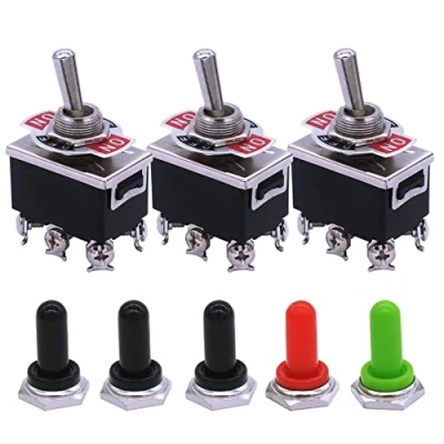 Immagine di mxuteuk 3 pezzi Interruttore a levetta per impieghi gravosi 16A 250V 20A 125V DPDT ON/OFF/ON 6 Terminale posizioni + 5 Tappo di copertura manopola in metallo impermeabile Ten 1322 B203 5MZ