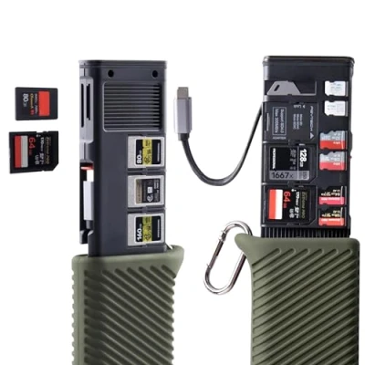 Immagine di PGYTECH Lettore di schede CFexpress Tipo A/SD/Micro SD 10 Gbps USB 3.2 Gen2, supporto per A/SD/TF, Compatibile con fotocamere/telefoni/droni/action cam (Verde Muschio)
