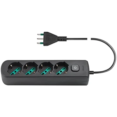 Immagine di Vimar 0R00641.CC Presa multipla con interruttore e cavo da 1,5 m, 4 uscite SICURY universale standard italiano, spina 16 A nero