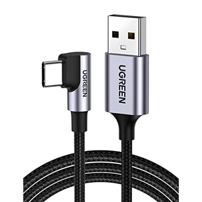 Immagine di UGREEN Cavo USB C 90 Gradi 3A in Nylon, Type A Ricarica Rapida QC 3.0, Compatibile con iPhone 16/15 Plus Pro Max, Galaxy S24/S24+/S24 Ultra/S23/S22/A53,Pixel 9/8/7. 0,5M