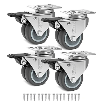 Immagine di GBL Ruote Girevoli per Impieghi Gravosi con 4 Freni e Viti 50mm Max 400kg Silenziose Senza Segni Pavimento Mobili Carrelli Rivestimento in Gomma Argento Set da
