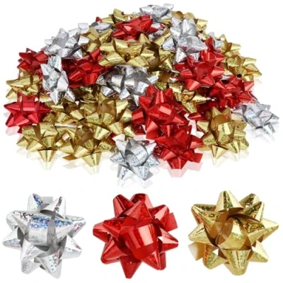 Immagine di Wilhelm Sell® 60x Fiocchi Regalo autoadesivi 5 x 2 cm Colorati per Regali Decorativi già Pronti Natale, Compleanni e Matrimoni (Oro/Argento/Rosso)
