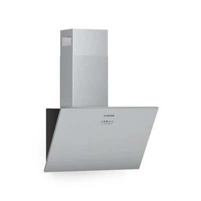 Immagine di Klarstein Silver Lining Cappa Aspirante Inclinata a Parete, Classe Energetica A, Ricircolo o Scarico, 3 Livelli, Touch, Display LED, Acciaio Inox, 600 m3/h, 60 cm, Argento
