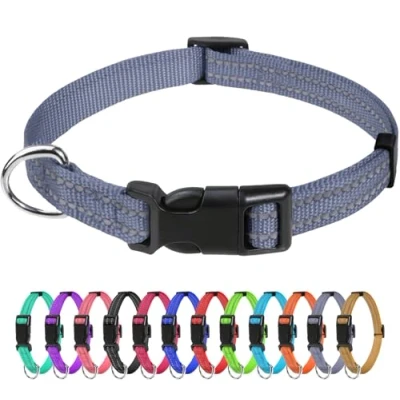 Immagine di TagME Collare per Cani in Nylon Riflettente, Fibbia Staccabile Durevole, Collari Di Sicurezza Regolabili Taglia Piccola, Grigio, Larghezza 1.5 cm