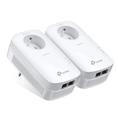 Immagine di TP Link Powerline 2000Mbps con 2 porte Gigabit Ethernet e socket integrato, KIT Soluzione perfetta per usufruire del servizio multi TV a casa TL PA9025P (IT)