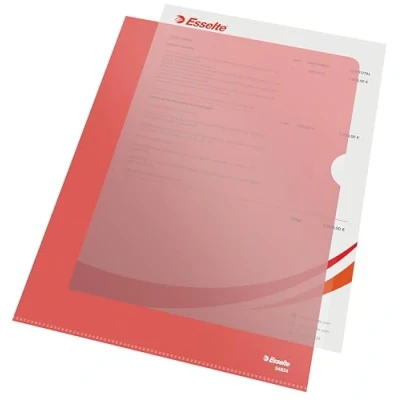Immagine di Esselte Buste L Deluxe, in PPL Antiriflesso, per Archiviare e Conservare Documenti Formato A4, Confezione da 100 Rosse Trasparenti, 54834