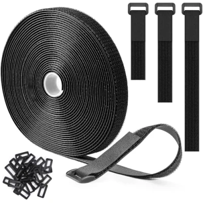Immagine di Trilancer Fascette Fermacavi Riutilizzabili 10m x 2.5cm con 50 Fibbie, Nero Cinghie e Nastro Adesivo a Strappo per Organizzare Cavi, Zaino, Tubi Flessibili,