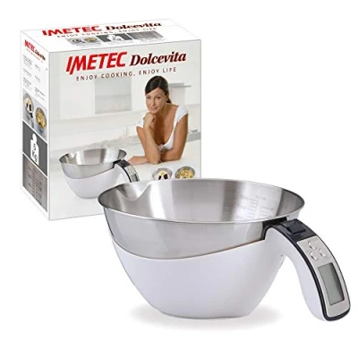 Immagine di Imetec Dolcevita ES4 Bilancia Elettronica da Cucina, Pesa Solidi e Liquidi, Contenitore Estraibile, Scala Graduata, Portata 5 Kg, Divisione 1 g, Funzione Tara, Display Digitale, Spegnimento Automatico
