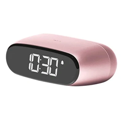 Immagine di Lexon MINUT Mini Sveglia compatta con display VA LCD Pure Black, controllo touch, funzione Snooze e retroilluminazione, batteria ricaricabile, finitura alluminio Rosa