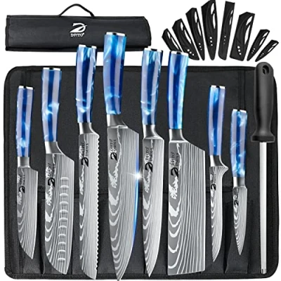 Immagine di Dfito set di Coltelli da Cucina Borsa a Rotolo, 8 pezzi Professionali,Set Chef Professionali in Acciaio inox ad Alto Tenore Carbonio, Estremamente Affilati