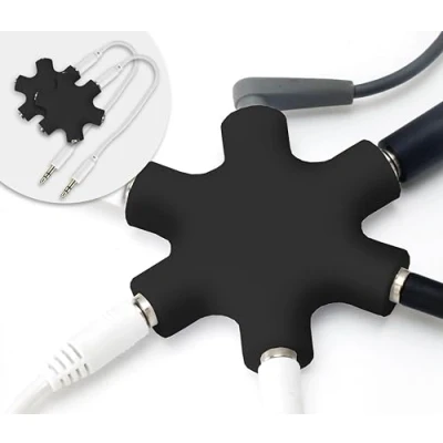 Immagine di MyGadget 2x Audio Sdoppiatore 5 Entrate Adattatore Jack Aux 3,5 mm Convertitore Splitter Universale Multiplo compatibile con Smartphone, Laptop, PC Nero
