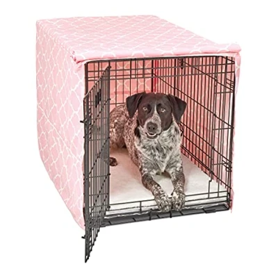 Immagine di New World, Copertura per gabbie cani con protezione in teflon, adatta a tutte le World e Midwest Homes for Pets lunghe 91.44 cm, motivo su fondo rosa, modello BCVR 36PKT