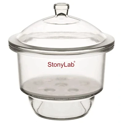 Immagine di stonylab Essiccatore in Vetro, da Laboratorio con Coperchio Della Manopola e Piastra Porcellana per Ricerca di Laboratorio, ID:240 mm