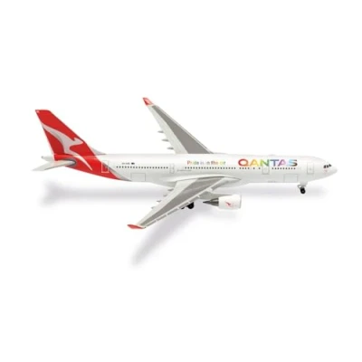 Immagine di Herpa modello di aereo Qantas Airbus A330 200 &quot;Pride is in the Air&quot; VH EBL scala 1:500 aereo, pezzo da collezione, miniatura deco, statuetta senza supporto metallo