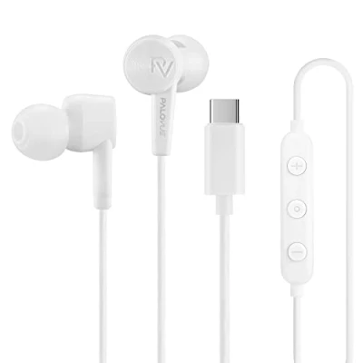 Immagine di PALOVUE cuffie USB C compatibili con iPhone 15, intrauricolari Type microfono e controllo del volume, tre auricolari (S/M/L), cancellazione rumore, a 3 pulsanti, bianco
