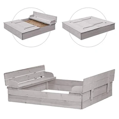Immagine di roba Sabbiera richiudibile con due panchine, in legno massello grigio, resistente alle intemperie