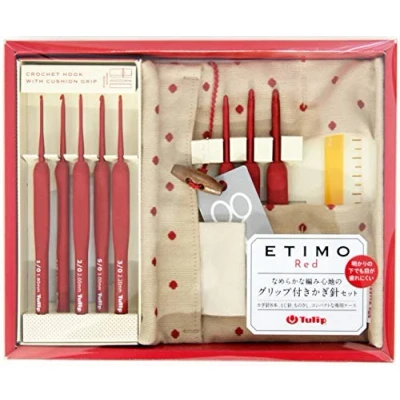 Immagine di Tulip Etimo TED 001e Set di uncinetti Rossi Crochet Hook, Alluminio Plastica Cotone, Red, 1,8/2/2,2/2,5/3/3,5/4/5mm