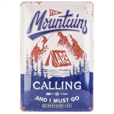 Immagine di Nostalgic Art Targhe Vintage Mountains Are Calling Idea Regalo per Amanti delle Escursioni, in Metallo, Design Retro Decorazione, 20 x 30 cm