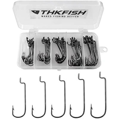 Immagine di THKFISH 100Pezzi/Scatola Ami da Pesca Amo Offset Worm Hook Accessori Drop Shot Texas Rig # 2# 1 1/0 2/0 3/0