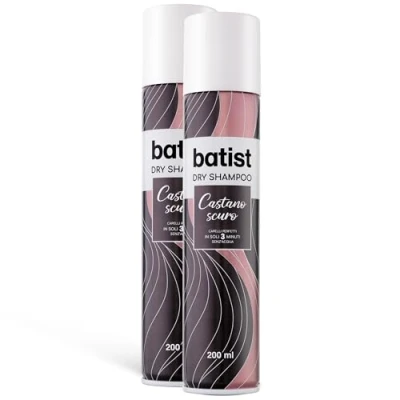 Immagine di Batist Shampoo secco castano scuro, 2 x 200 ml, a ravvivante per capelli perfetti in 3 minuti, senz&#039;acqua e residui, ricrescita Made Italy