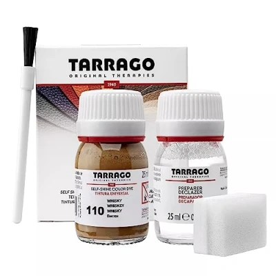 Immagine di Tarrago Kit 25 ml di colorante auto lucido Tintura autolucidante per scarpe, accessori e primer Copre sfregamenti calzature Whisky (110)