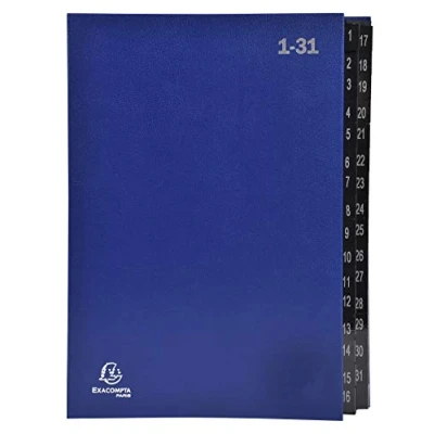 Immagine di Exacompta 57042E Cartella portadocumenti riciclata, in cartone extra resistente, 32 scomparti, 1 31, per DIN A4, fori di visualizzazione rinforzati plastica, colore blu