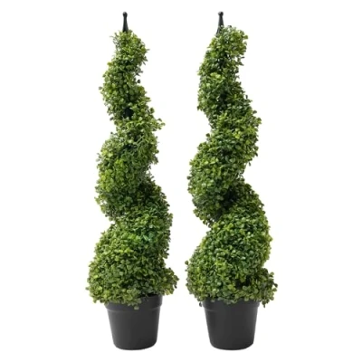 Immagine di bosso artificiale, 2 pezzi, leaf a spirale, simulazione bonsai, torri d&#039;albero torre di altezza 90 cm, verde