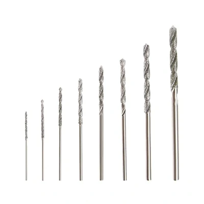 Immagine di eMagTech Set di 8 Punte Diamantate per Trapano, Foretti Diamantati Elicoidali, da 0,8 mm a 3,0 mm, Vetro, Metallo, Conchiglie, Giada, Perle, ecc.