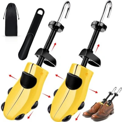Immagine di BGIUSQF 2 Pcs Forma Scarpe Uomo, Allarga Scarpe, Forme per Larghezza Regolabile, Tendiscarpe In Plastica, Con il Tiro Delle Taglia 40 47, Giallo