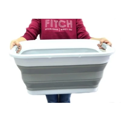 Immagine di SAMMART 41L Set di 2 cestini pieghevoli in plastica per la biancheria, contenitore pieghevole e pieghevole, lavanderia, risparmiare spazio (2, grigio)