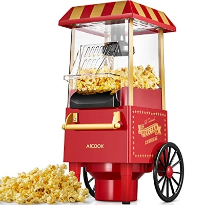 Immagine di Macchina per Pop Corn, 1200W Retro Popcorn Compatta ad aria calda senza grassi, Operazione con Un Pulsante, Rosso