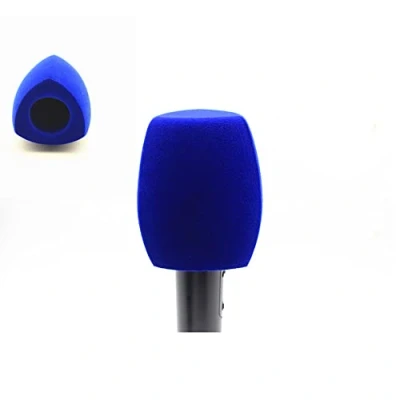 Immagine di Spugna antivento per microfono a mano, copertura floccata in schiuma, interviste TV, forma triangolo, colore blu