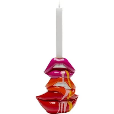 Immagine di Kare Portacandele di design, Rosso, Labbra, Dipinto a mano, unico, per candele, oggetti decorativi soggiorno, scaffali, piccolo portacandele, 17 x 21 7 cm (A L P)