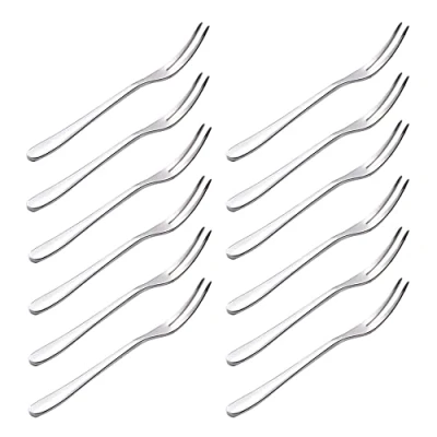 Immagine di SENZEAL 12 Pezzi Forchette da Frutta in Acciaio Inox 410 Mini Dessert Set Torta Lucidatura a Specchio 12cm per Insalata di Cocktail Antipasti Lumache Crostacei