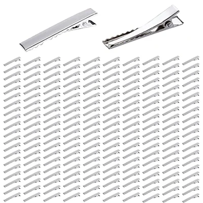 Immagine di Confezione da 200 fermagli per capelli a coccodrillo, in metallo, con becco, suddividere i capelli, pinze dentini, accessori fai te ragazze, 45 mm, colore: argento