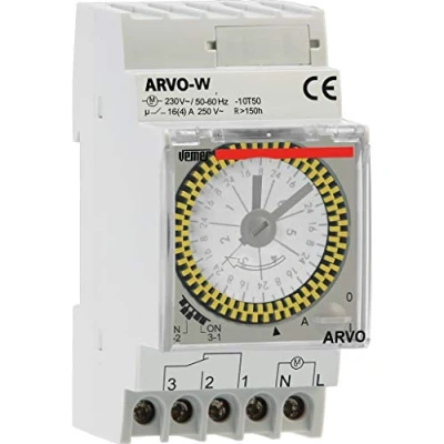 Immagine di VEMER VP883300 ARVO W Interruttore Orario Elettromeccanico a Cavalieri, Programmazione Settimanale, 2,5 Moduli DIN, Grigio