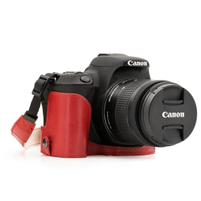 Immagine di Megagear Canon Eos Rebel Sl2, 200D, Kiss X9 Ever Ready Custodia Metà Copertura In Finta Pelle Per Fotocamera Con Tracolla Rosso Mg1310