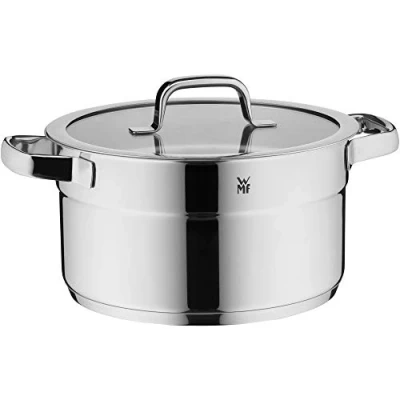 Immagine di WMF Compact Cuisine pentola grande 24 cm, coperchio in vetro, per carne a induzione 5,6 l, acciaio inox Cromargan lucido, scala interna, impilabile, non rivestita