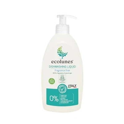 Immagine di Ecolunes detersivo per piatti non profumato ipoallergenico, ingredienti naturali al 99,5% creato appositamente le persone con pelle sensibile, provoca allergie, 500ml
