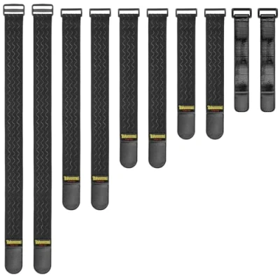 Immagine di Trilancer Cinghie Elastiche con Antiscivolo Set da 10 Fascette Riutilizzabili di 5 Misure Diverse a Strappo per Prolunghe, Cavi, Corde, Tubi Flessibili, Camper o Come Stringi Pantaloni