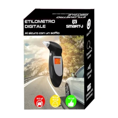 Immagine di Etilometro Digitale Portatile Professionale Tester Alcool per Auto, con Display LCD, 5 Bocchini, Allarme, Spegnimento Automatico Preciso e Facile da Usare Uso Domestico