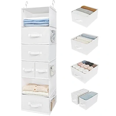 Immagine di GRANNY SAYS Organizzatore per armadio a 6 ripiani, Confezione da 1 ripiani con cassetti, tasche laterali, in tessuto bianco calze e maglioni
