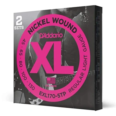 Immagine di D&#039;Addario Corde Basso Elettrico XL EXL170 5TP 5 Lunga Scala, Luce, 45 130 2 Pacchetto