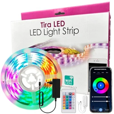 Immagine di Striscia LED intelligente WiFi Smart 24W 5m Regolabile IP65, luci RGBW 2700 6500 K, illuminazione decorativa, e multicolore, App TUYA, compatibile con Alexa Google Assistant