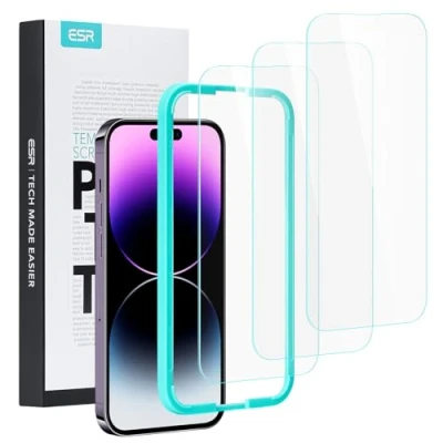 Immagine di ESR Pellicola Vetro Temperato per iPhone 14 Pro Max (6,7&quot;), Telaio l’installazione, Protezione di livello militare, Ultra resistente, Resistente ai graffi, 3 pezzi